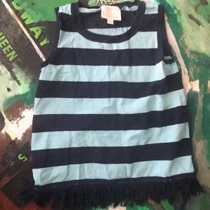 Sail to Sable Blue Striped Fringe Blouse